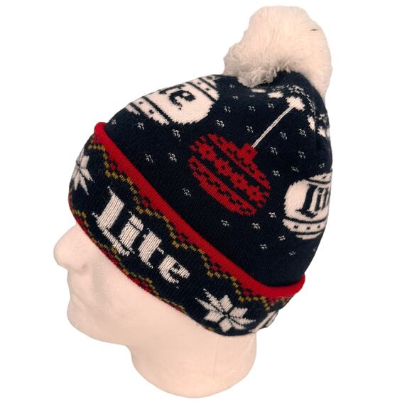 Miller Lite Christmas Novelty Pom Pom Beanie Hat - Picture 1 of 5